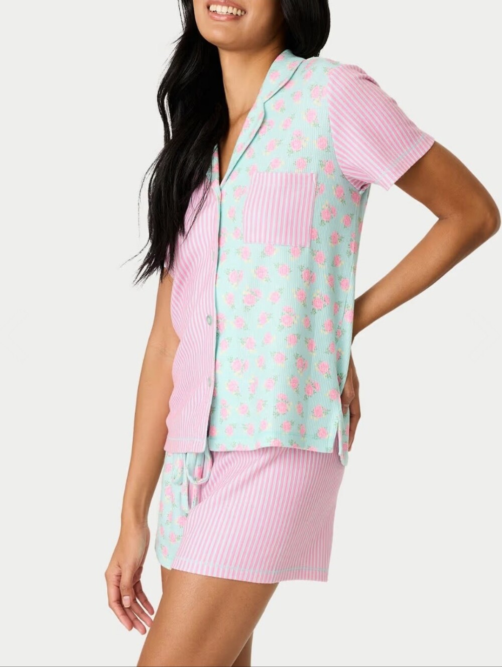 P.J. Salvage Secret Garden Striped Floral Knit Pajama Set In Pink Mint, NWT, XL - Picture 4 of 6